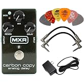 MXR M169 Carbon Copy Analog Delay Pedal BUNDLE with AC/DC Adapter Power Supply for 9 Volt DC 1000mA, 2 Metal-Ended Guitar Patch Cables AND 6 Dunlop Guitar Picks