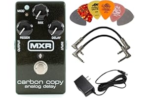 MXR M169 Carbon Copy Analog Delay Pedal BUNDLE with AC/DC Adapter Power Supply for 9 Volt DC 1000mA, 2 Metal-Ended Guitar Patch Cables AND 6 Dunlop Guitar Picks