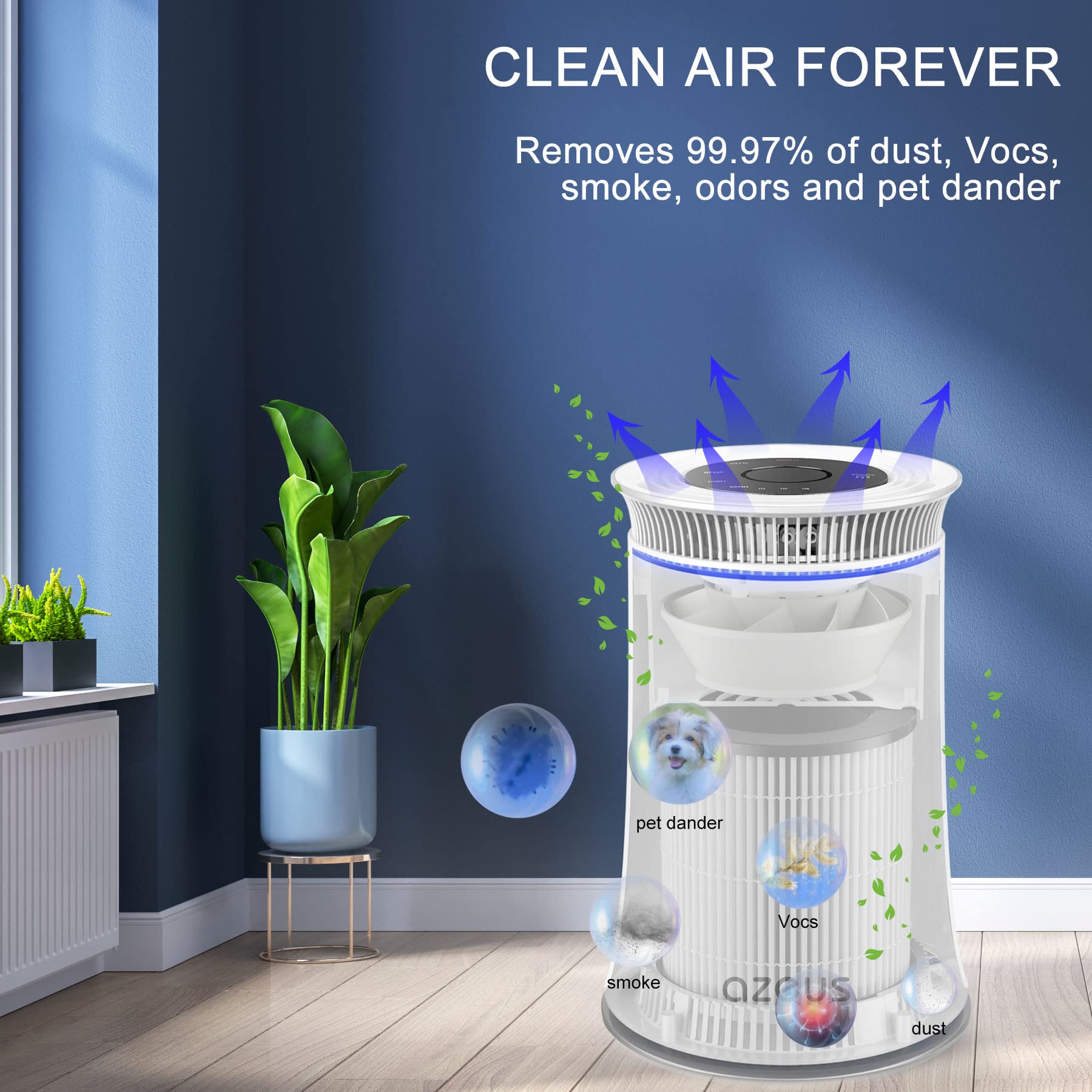 Air Purifier for Home Pets Hair Dust in Bedroom Up Top 843 ft² H13 True HEPA Filter, 25db Filtration System Cleaner Odor Eliminators, Ozone Free, Remove 99.97% Dust Smoke VOCs