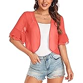 Women's Cardigan Bolero Shrug Ruffle Short Sleeve Open Front Loose Sheer Jackets for Tops