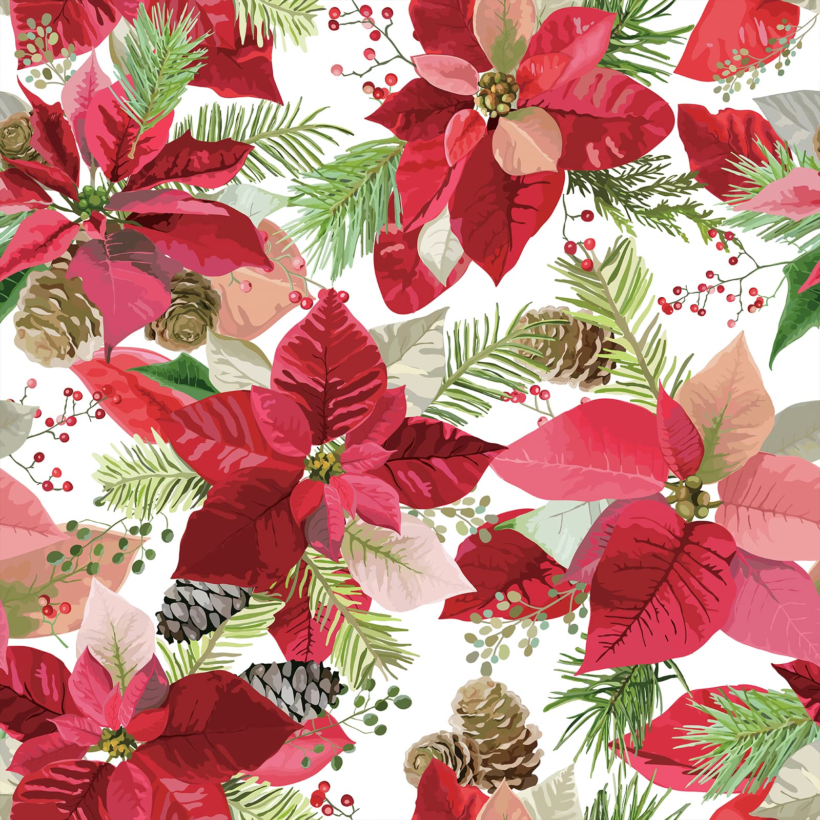 VEELIKE Watercolor Red Poinsettia Floral Wallpaper Winter Christmas Patterned Wallpaper Red Flower Wall Paper Leaf Contact Paper for Walls Furniture Botanical Wall Mural Bedroom Nursery 44.5cm x 300cm