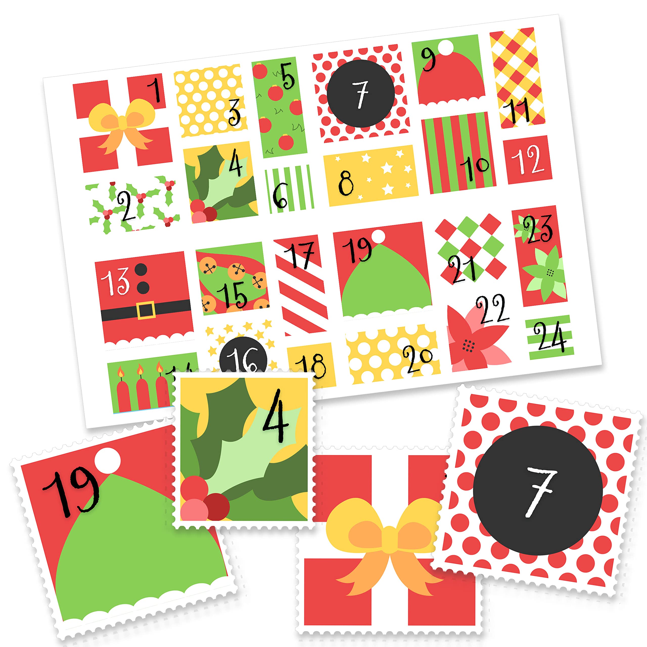 Papierdrachen 24 Advent calendar number stickers Yellow and green postage stamp No. 51 - stickers - for you to assemble and decorate