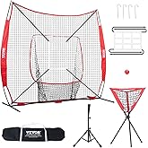 VEVOR Softball Practice Net, Portable Baseball Training Net for Hitting, Batting, Catching, Pitching - Backstop Equipment with Bow Frame, Carry Bag, Strike Zone, Batting Tee