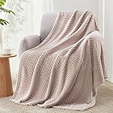 Exclusivo Mezcla Fleece Throw Blanket for Couch, Cozy Lightweight Blankets for All Season, Decorative Giftable Fuzzy Plush Wave Textured Throws for Women, Men, Camel, 50x70 Inches