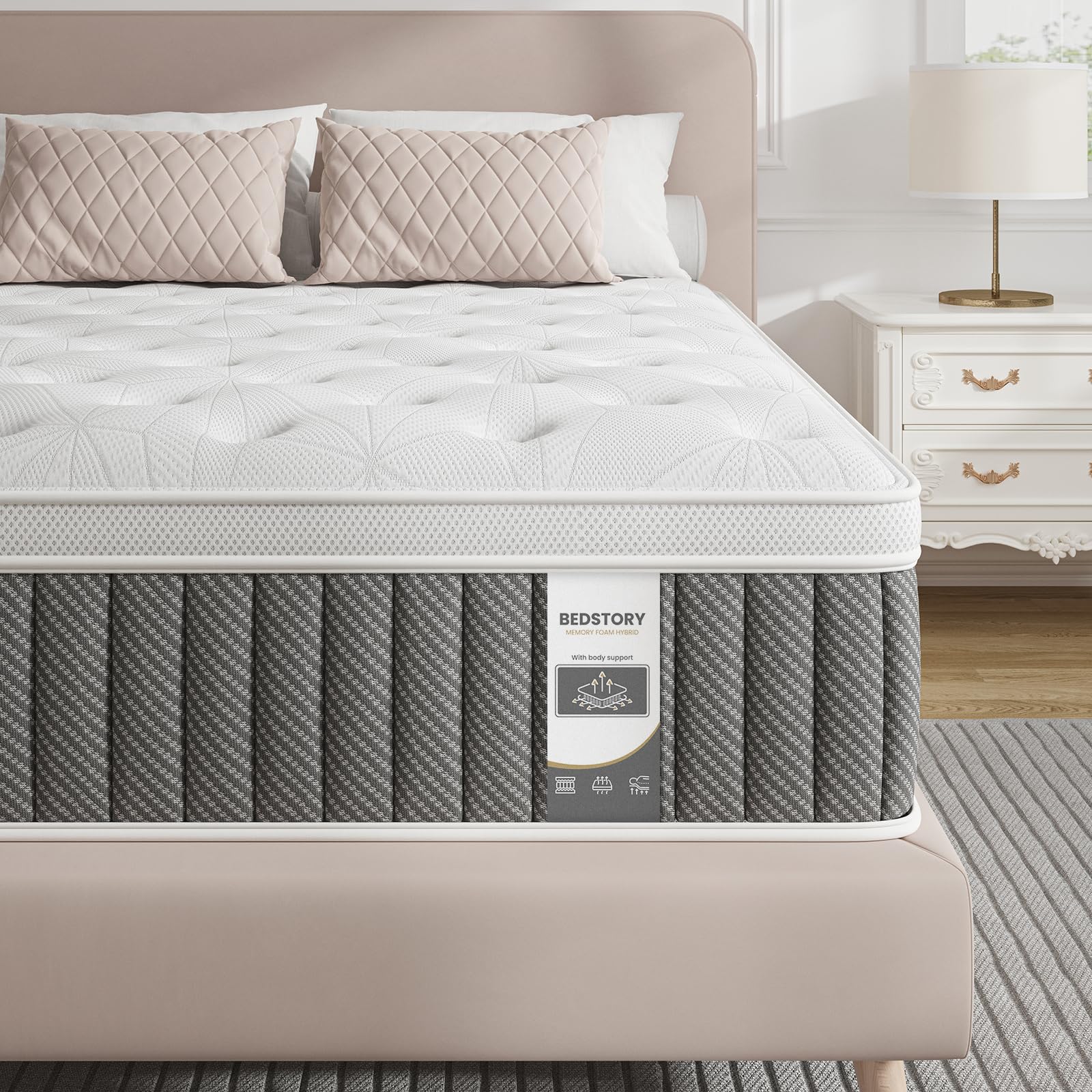 BedStory King Mattress 14 Inch, Medium Firm Hybrid Mattress King Size in a Box, Pocket Spring & Gel Memory Foam King Bed Mattress for Pressure Relief, Premium Support, CertiPUR-US Certified