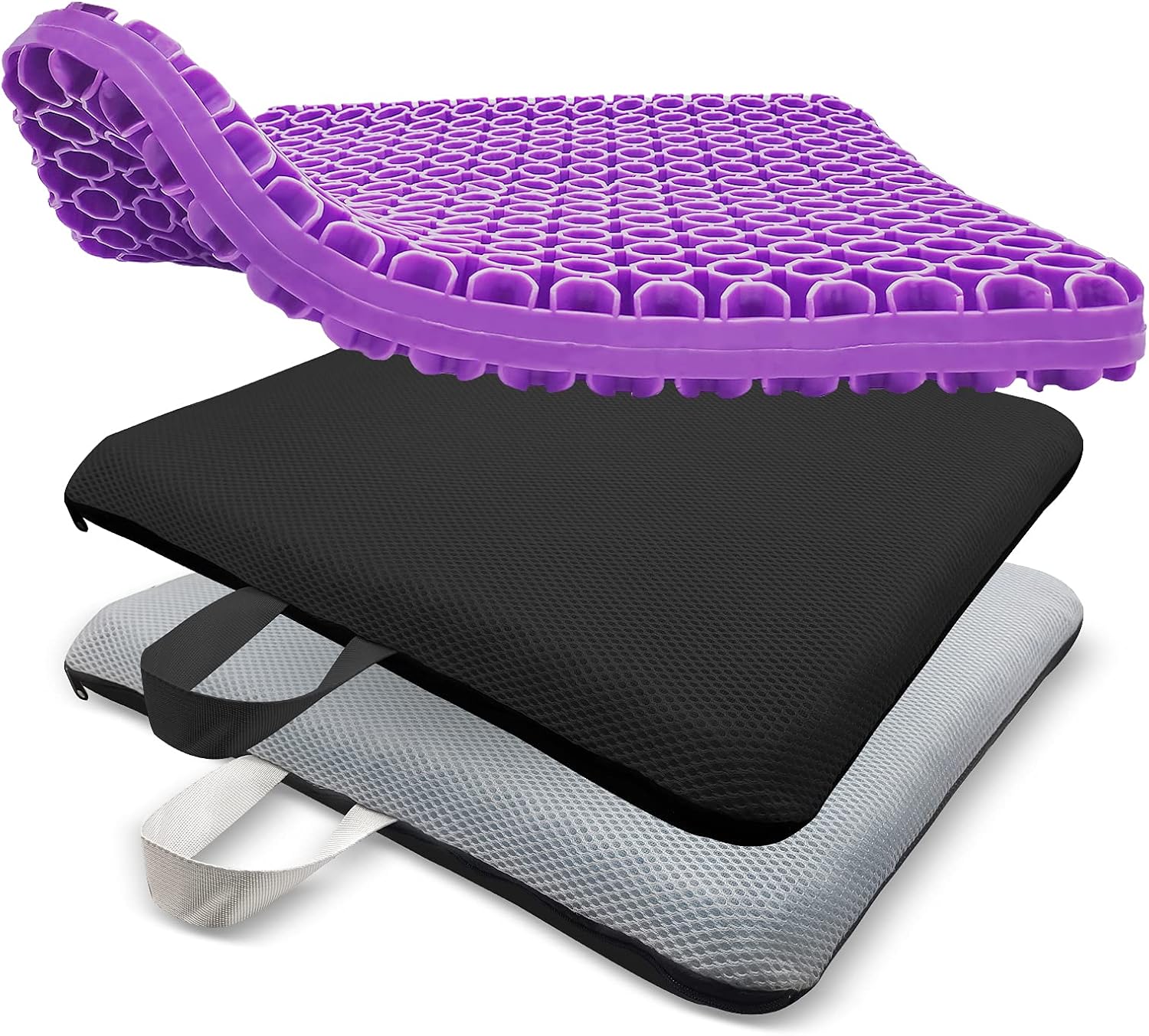 Rongbaor Extra-Large Gel Seat Cushion, Breathable Honeycomb Design Pain Relief Egg Seat Cushion - Home Office Chair Cars Wheelchair (Purple, 18.8 x 17 x 1.6inch)