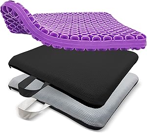 Rongbaor Extra-Large Gel Seat Cushion, Breathable Honeycomb Design Pain Relief Egg Seat Cushion - Home Office Chair Cars Wheelchair (Purple, 18.8 x 17 x 1.6inch)
