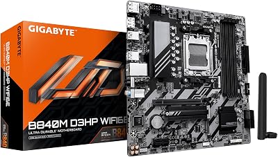 GIGABYTE B840M D3HP WIFI6E Placa Base – CPUs AMD Ryzen 9000, VRM de 8+2+2 Fases, hasta 8200 MHz DDR5 (O.C.), 2× M.2 PCIe 4.0, Wi-Fi 6E, LAN 1 GbE, USB 3.2 Gen 2