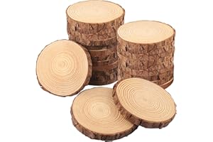 24 PCS 5.5-6.3 Inch Natural Wood Slices, Unfinished Pine Wood Circles with Barks for Coasters, DIY Crafts, Christmas Rustic Wedding Ornaments and Centerpieces,by GNIEMCKIN