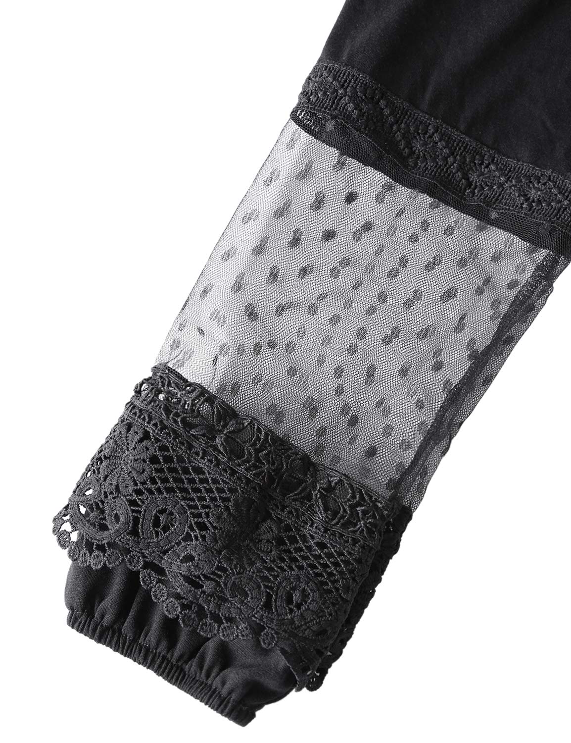 BMJL Women\'s V Neck T Shirt Drape Lace Splicing Puff Sleeve Top Loose Blouse (L,Black)