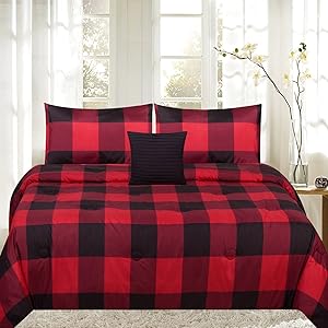 Sweet Home Collection 4 Piece Buffalo Print Reversible Comforter Set, King
