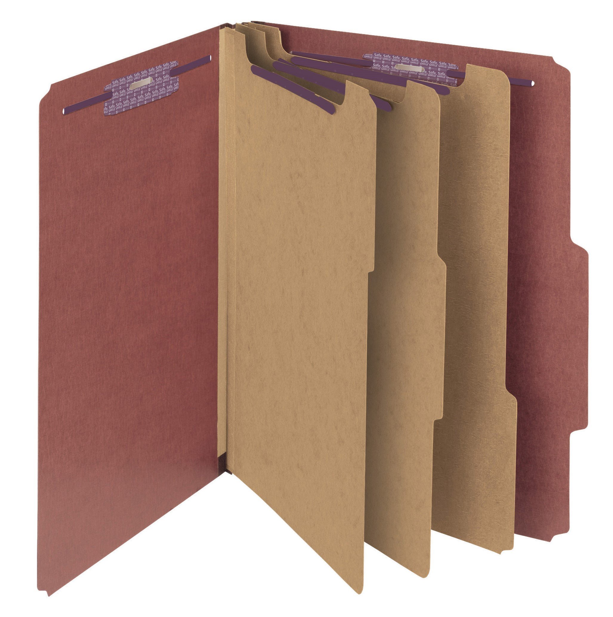 Smead Pressboard Classification File Folder with SafeSHIELD Fasteners, 3 Dividers, 3" Expansion, Letter Size, Red, 10 per Box  (14092)