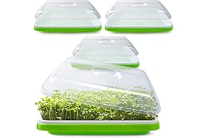 UCandy Seed Sprouter Tray with Drain Holes,Seed Germination Tray Kit BPA Free Nursery Tray,Soil-Free Big Capacity Healthy Wheatgrass Grower Sprouting Container (3 Pack with lid-Green)