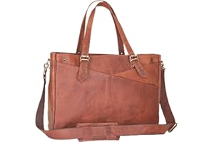 17-inch Genuine Leather Laptop Bag for Women – Large Brown Leather Work Tote with Laptop Compartment, Womens Computer Bag, Br