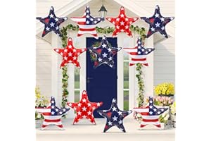 Maitys 12 Pieces 4th of July Inflatables Outdoor Decorations Inflatable Stars Independence Day Patriotic American Flag Stars Blow up Home Garden Decor for Yard Lawn Memorial Day Party, 9 Inch