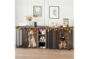 DEYGIA Dog Crate Furniture Indoor for 2 Dogs, 79'' Farmhouse Steel Frame Wooden Dog Kennel with Adjustable Division Board and Sliding Doors for Small Medium Large Dogs (Brown)