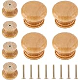 Luomorgo 8 Pcs Natural Wood Dresser Knobs, 1-1/2" Diameter, 1.1" Height | Round Wooden Cabinet Knobs, Mushroom Shape, For Cabinets &amp; Cupboard