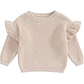 Mubineo Baby Girl Winter Clothes Basic Plain Cute Ruffle Sweater Toddler Kids Pullover Long Sleeve Newborn Sweaters