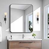 BONEWEI 30x36 inch Bathroom Mirror,Black Rectangle Mirror,Wall Mounted Bathroom Frame Vanity Mirror with Round Corner for Bedroom Living Room, Entryway Hangs Horizontal or Vertical