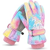 Qyeimpr Kids Winter Snow Gloves, Girls Waterproof Ski Insulated Gloves with Thick Fleece Lining & Grips, Touchscreen-Compatible, Windproof Warm for Snowboarding, Sledding & Cold Weather