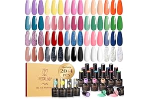 ROSALIND 24PCS Gel Nail Polish Set, 20 Colors Gel Polish with Base Coat and Glitter&Glossy&Matte Gel Top Coat Fall Winter Colors Holiday Nail Gel