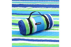 HX&OD Extra Large Picnic Blanket Outdoor 80”x80” Waterproof Picnic Mat Foldable 3-Layer Camping Blanket Portable with Carry Strap Park Blanket for Grass(Blue)