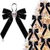 Suncalla 6 Pack Halloween Velvet Bows with Skull Halloween Tree Ornaments | 7 x 10 in Black Velvet Bows, Gothic Halloween Decor, Home Decor Tree Front Door Wreath Party Holiday Party Indoor Outdoor