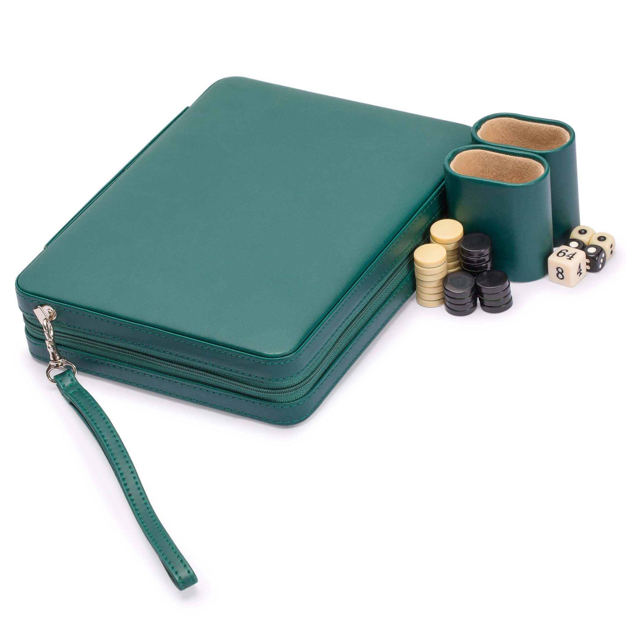 Yellow Mountain Imports Travel Size Backgammon Mini Game Set, Izmir - Magnetic Checkers and 9-inch Board in Sleek Leatherette Case - Classic Strategy Board Game