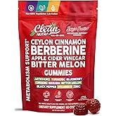 Sugar Savior Ceylon Cinnamon Berberine Gummies Apple Cider Vinegar Artichoke Turmeric Blueberry Ginseng Banaba Bitter Melon Black Pepper Vitamin D Zinc GLP1 Gummies 60 Count by Clean Nutra