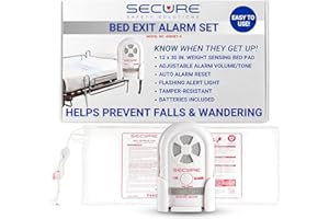 SECURE SAFETY SOLUTIONS Secure Bed Exit Alarm for Elderly Adults Fall Prevention - 80-120 dB Monitor,12x30 Weight Sensing Pressure Pad - Caregiver Alert System for Seniors, Dementia Patients to Know When They Get Up