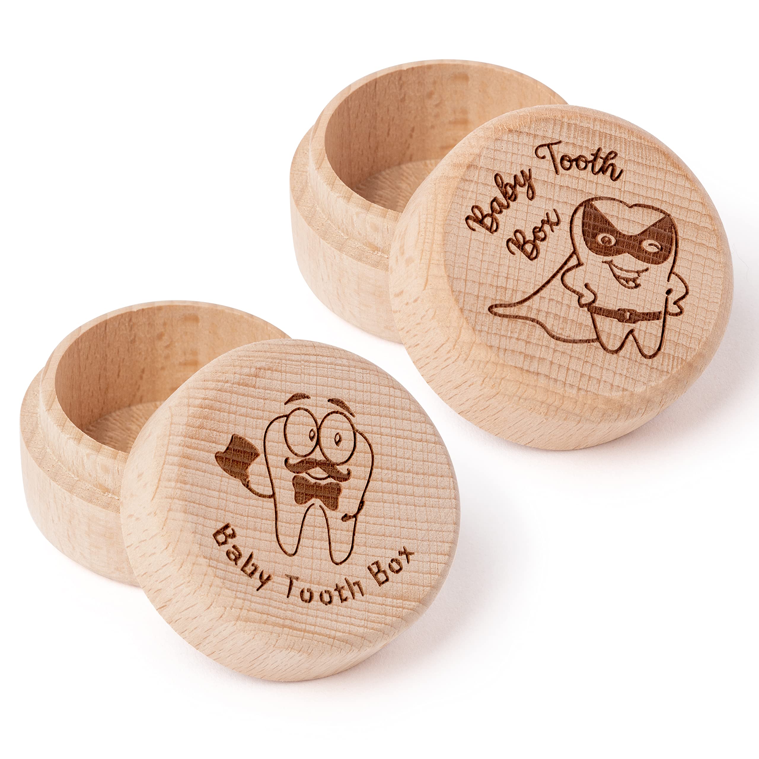 2Pcs Tooth Fairy Box for Boy Wooden Tooth Fairy Keepsake Box to Place Under Pillow Milk Teeth Container Box Cute Lost Tooth Holder Baby Toddler Teeth Case for Baby Shower Birthday Gift