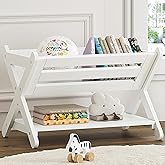 UTEX Kids Bookshelf with Caddy, Toddler Bookshelf, Book Storage Organizer, Small Book Shelf for Kids Rooms, Nursery, Playroom, White