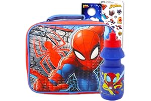 Spiderman Lunch Bag Set For Kids, Toddlers, Preschool ~ 5 Pc Bundle With Marvel Superhero Lunch Box, Water Bottle, Stickers, And More | Avengers School Supplies