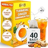 LeafLea 40 Turmeric Ginger Cinnamon Tea Bags, 100% Natural Ingredients Herbal Tea, Turmeric Ginger Herbal Blend for Wellness, Vegan, No Sugar, Caffeine-Free, Individually Wrapped for Freshness
