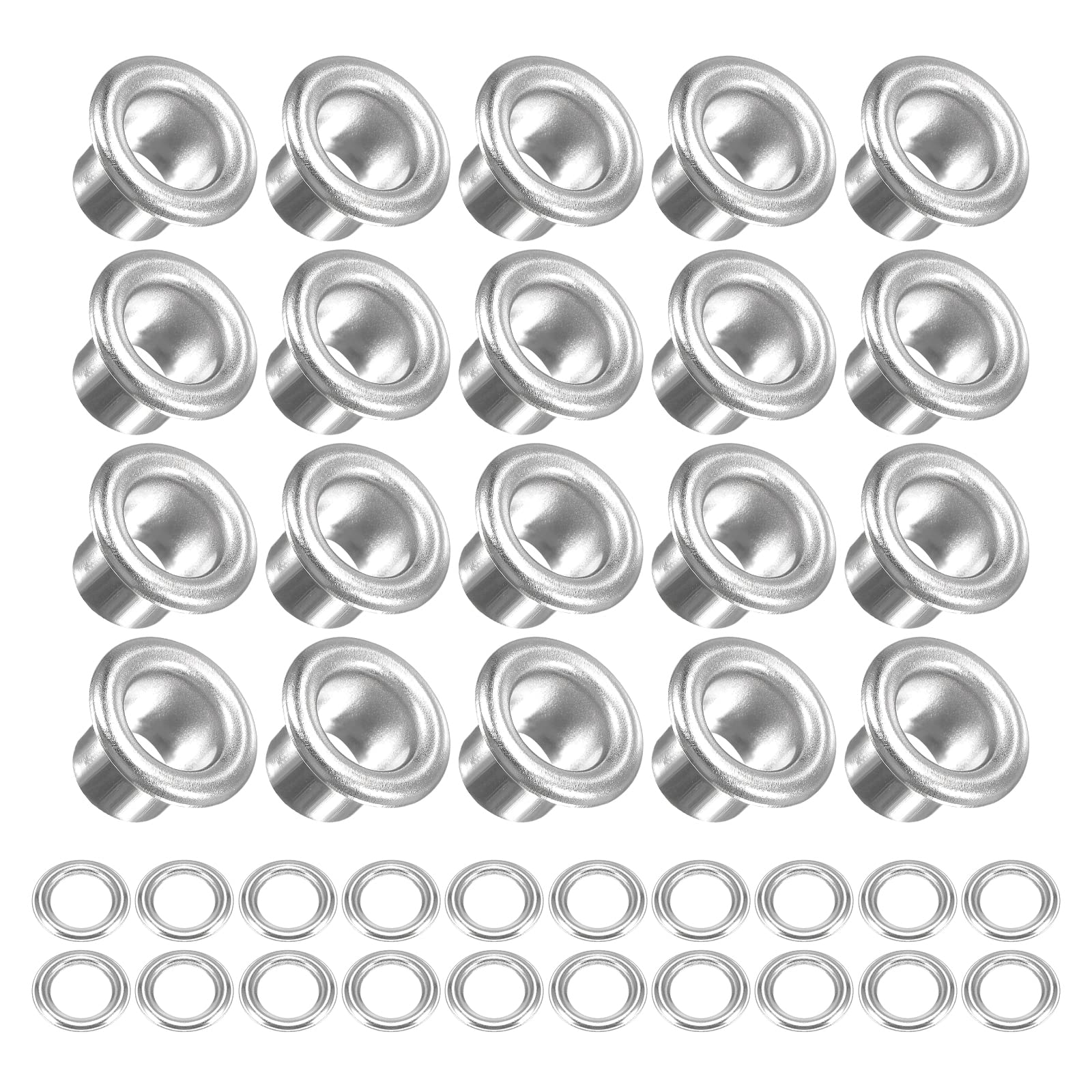 METALLIXITY Eyelets with Washers (10.5 x 6 x 7mm) 100Pack, Alloy Grommet Kit Chrome Plated - for Leather Canvas Clothes DIY Crafts Making, Silver Tone