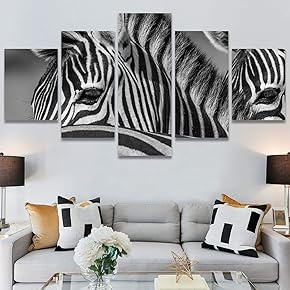 SIGNWIN 5 Panel Canvas Wall Art Animals Black...