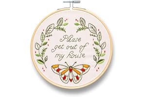FUNATIC Please Get Out of My House Embroidery Kit | Funny Beginner Needle Work Starter Set for Adult | Needlepoint DIY Art and Craft | Cross Stitch Set with Hoop Floss Needles Threader Printed Fabric