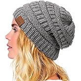 Winter Satin Lined Beanie Hats for Women Men Warm Oversized Slouchy Knitted Skull Cap with Satin Silk Lining for Natural Hair