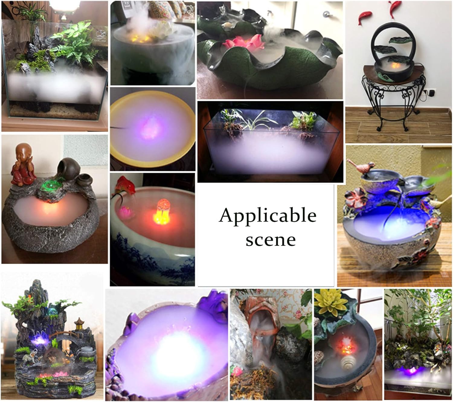 Akeydeco Halloween Party Mist Maker,Ultrasonic Water Pond Fountain Fogger 12 LED Red Yellow and Blue Light Flashes Aluminum Atomizer Air Humidifier for and Rockery Fish Tank Vase Birdbath Deco: Home & Kitchen