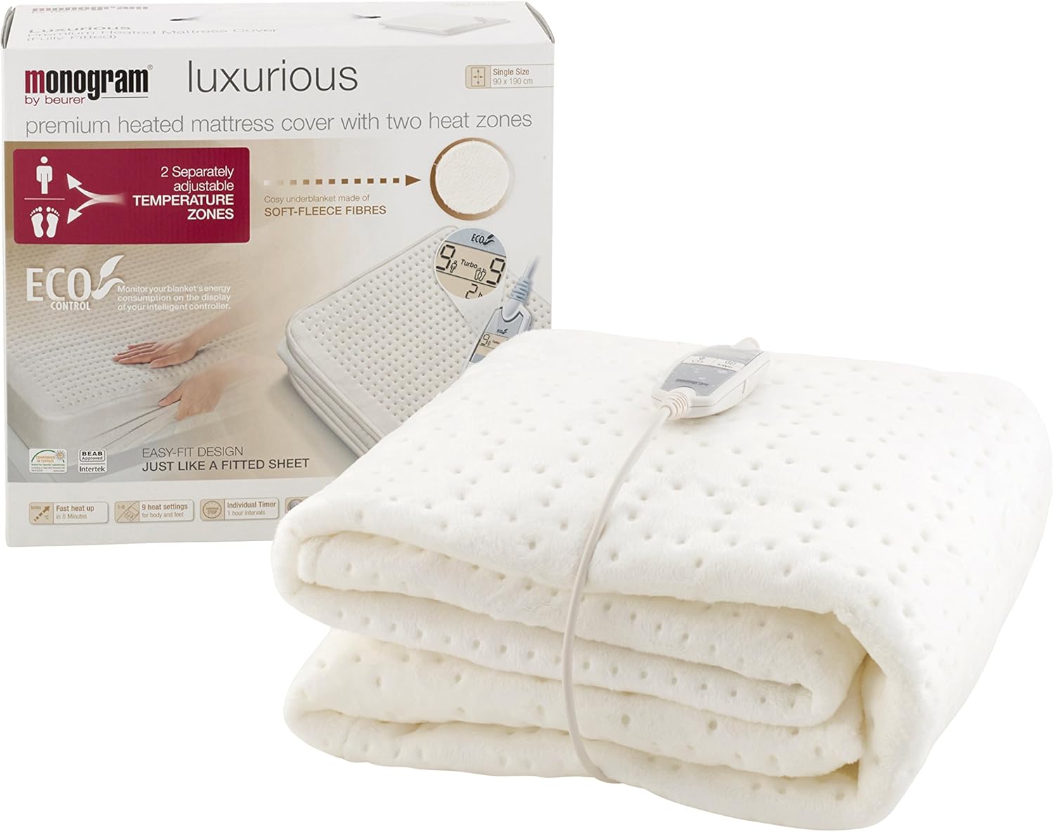 Monogram Beurer 37560 Luxury Mattress Cover with 9 Heat Settings