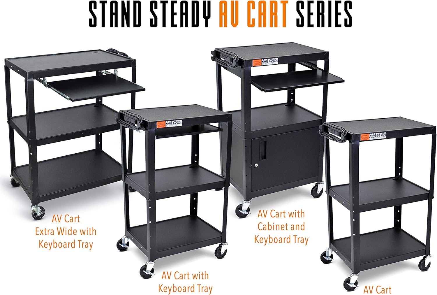 Line Leader AV Cart and Locking Cabinet - Includes Pullout Keyboard Tray, Easy Locking Wheels and Cord Management - Great for School and Office (42 x 24 x 18 / Black) : Office Products