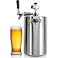 NutriChef PKBRTP299 Pressurized Mini Keg System, 128oz Double-Walled Stainless Steel Growler Tap Portable Dispenser Kegerator