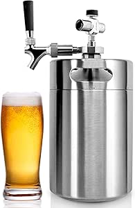 NutriChef PKBRTP299 Pressurized Mini Keg System, 128oz Double-Walled Stainless Steel Growler Tap Portable Dispenser Kegerator Kit, Co2 Regulator for Craft Beer Draft/Homebrew