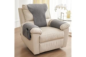 NANSHINE 3Pcs Recliner Slipcovers Armrest Covers for Recliner Chair Non Slip Sherpa Headrest Protector Recliner Chair with Storage Pockets for Sofa Recliner Protector (Grey)