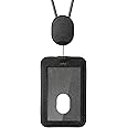 Orbitkey ID Card Holder | Made with LWG-Certified Top Grain Leather and Durable Dyneema Cord | Holds 1 Access Card and 1 Non-RFID Card (with Lanyard, Black)