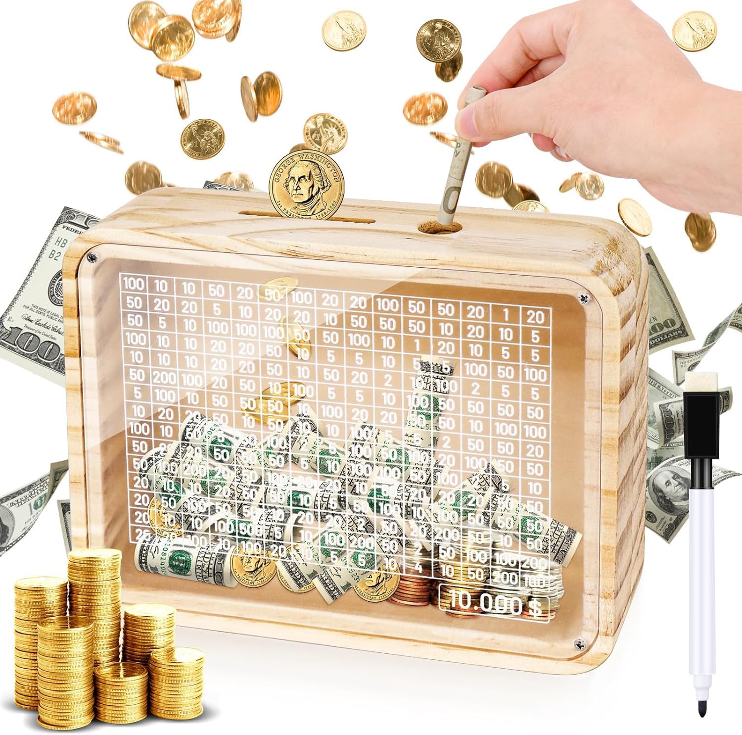 Homgaty Wooden Money Box Money Bank, Clear