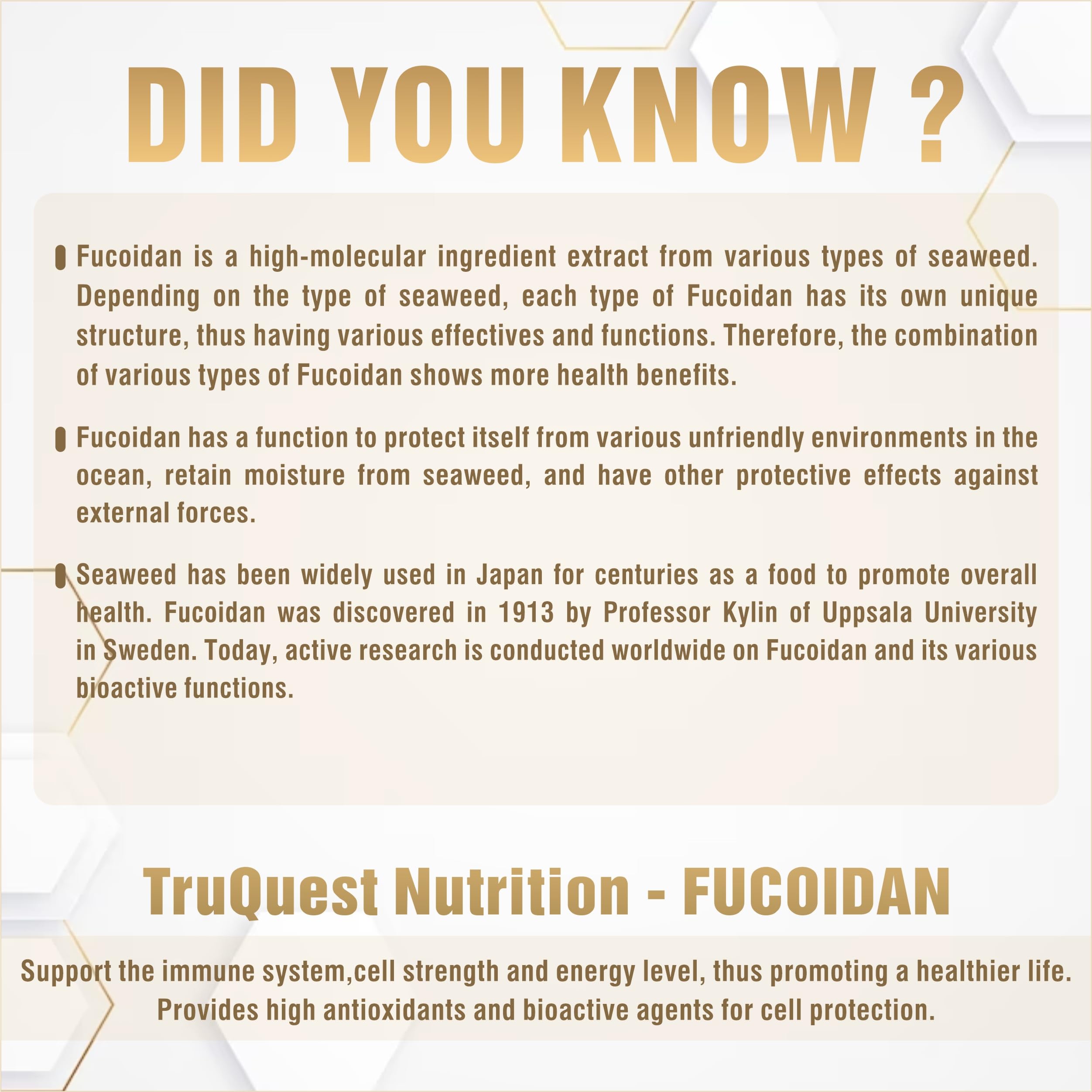 TruQuest Nutrition Premium Fucoidan Extract Immunity Supplement with Two Types of Highest Purity Algae Mozuku and Mekabu 120 Vegetable Capsules - for Optimal Health and Immunity