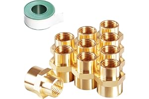 Msaeiqun 10PCS NPT Brass Hex Nipple Coupling Reducer Adapter Fittings 3/8" NPT Female to 1/4" NPT Female Thread Diameter Coupler Air Hose Pipe Fittings Adapter for Pipe Line/Oil/Gas