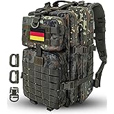 Hannibal Tactical MOLLE Assault Backpack, Tactical Backpack Military Army Camping Rucksack, 3-Day Pack Trip w/USA Flag Patch, D-Rings, Flecktarn