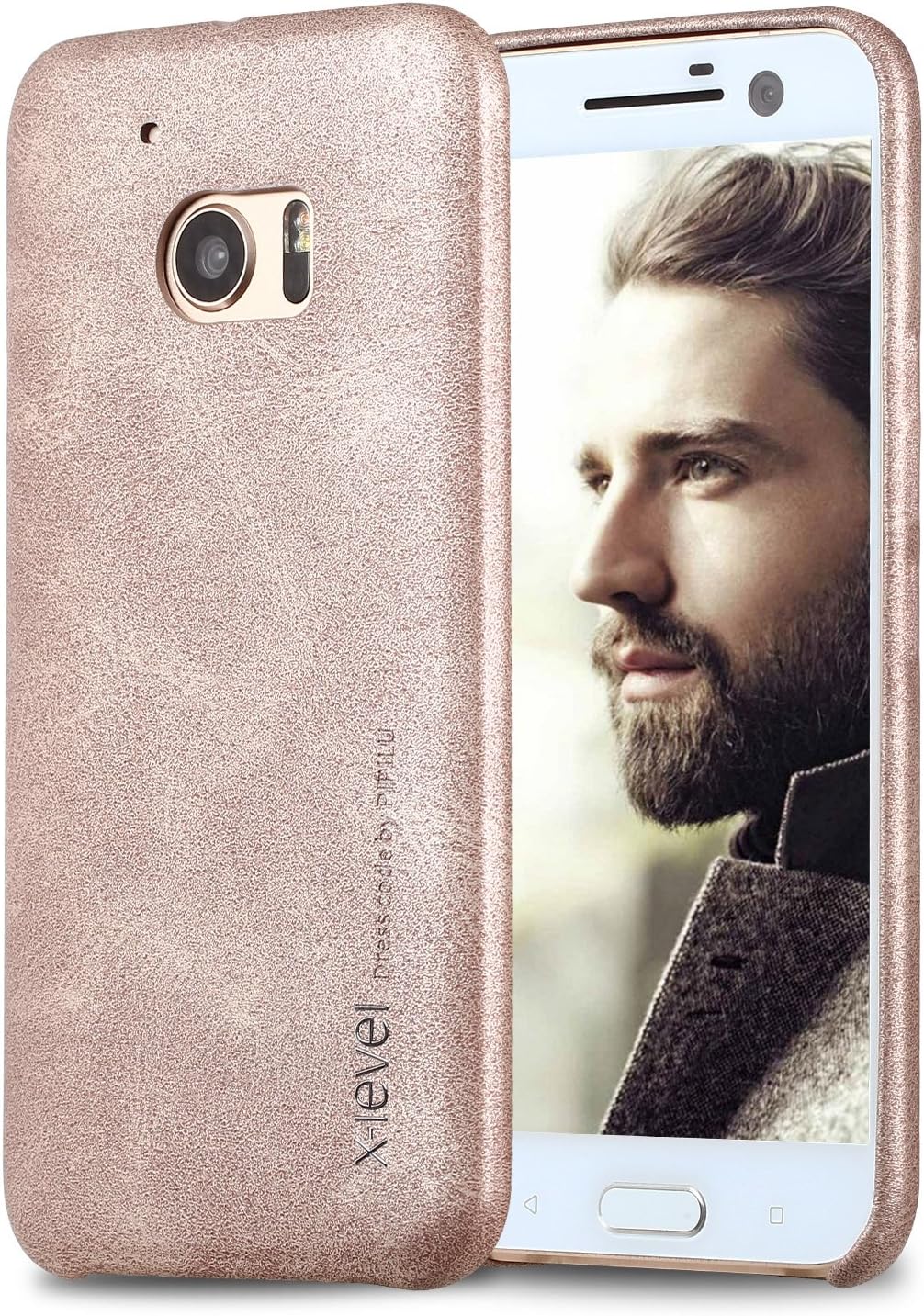 HTC 10 Case,X-Level [Vintage series] Leather Back Cover [Flexibley Fit] for HTC One M10 (Gold)